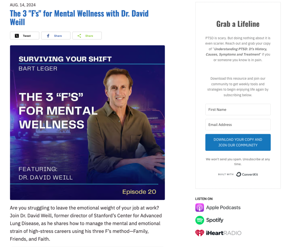 Surviving Your Shift Episode 20, The 3 Fs for Mental Wellness with Dr. David Weill